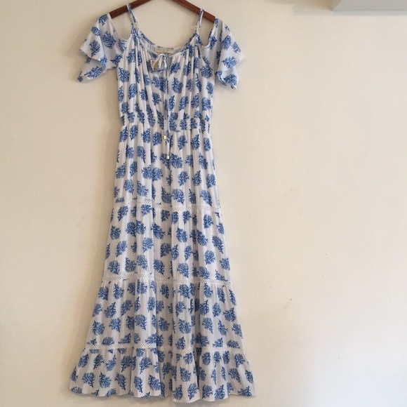 NWT MICHAEL Michael Kors Blue/White Coral Reef Print Maxi Dress - Picture 4 of 16